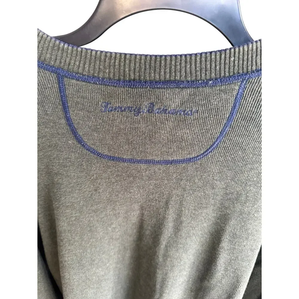 Tommy Bahama Men’s Large Reversible Sweater Olive Blue Crew Neck Pullover Knit